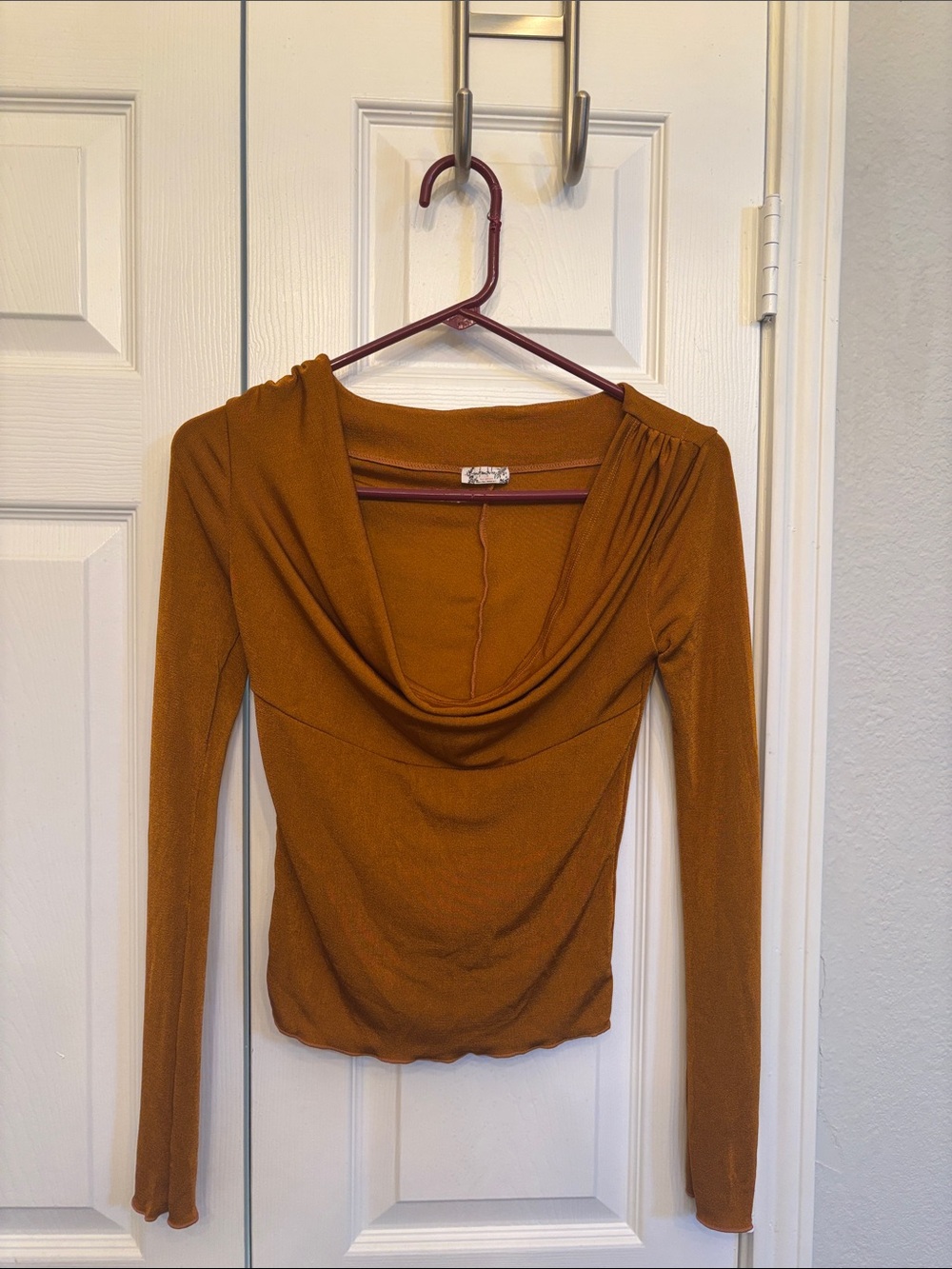 Free People Rust Cowl Neck Long Sleeve Top